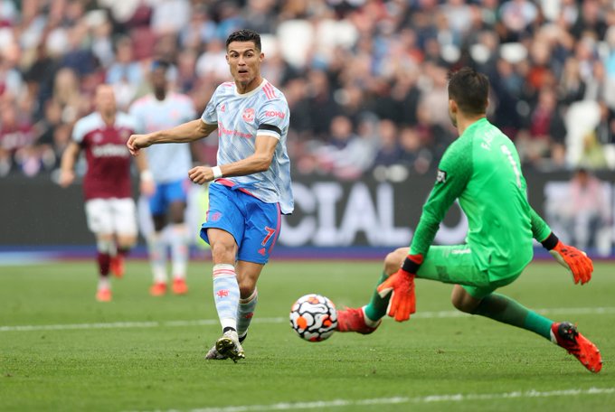Ronaldo scores his 4th goal of the season against West Ham. Twitter