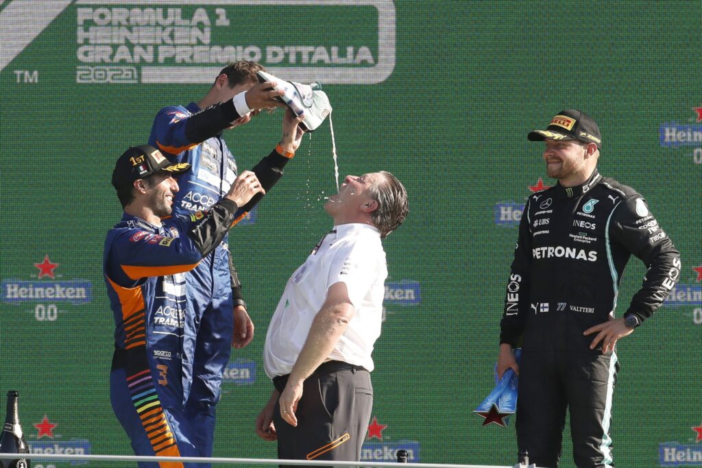 F1: F1's unique celebration after Monza posium. Twitter.
