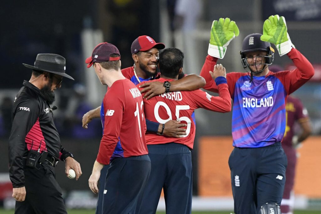 T20 World Cup 2021, England vs West Indies: England celebrating.