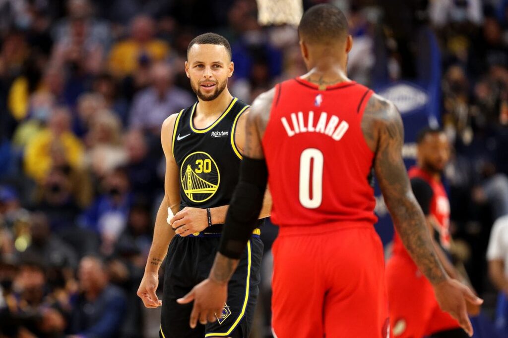 NBA, Warriors vs Trail Blazers: Steph Curry and Damian Lillard.