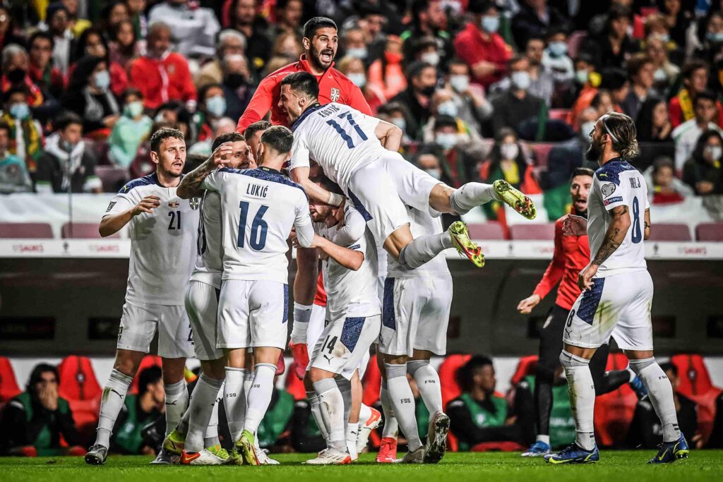 FIFA World Cup Qualifiers: Serbia celebrating after their second goal.