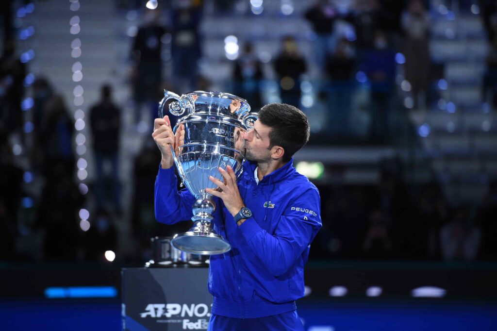 ATP Finals 2021: Novak Djokovic with World No. 1 trophy.