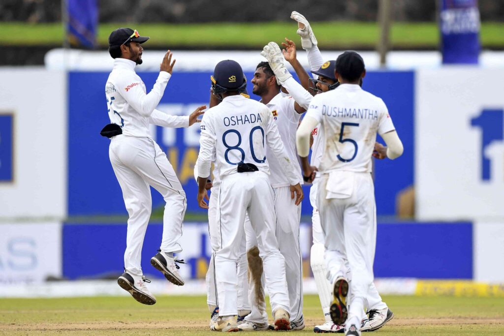 SL vs WI: Sri Lanka celebrate West Indies wicket.