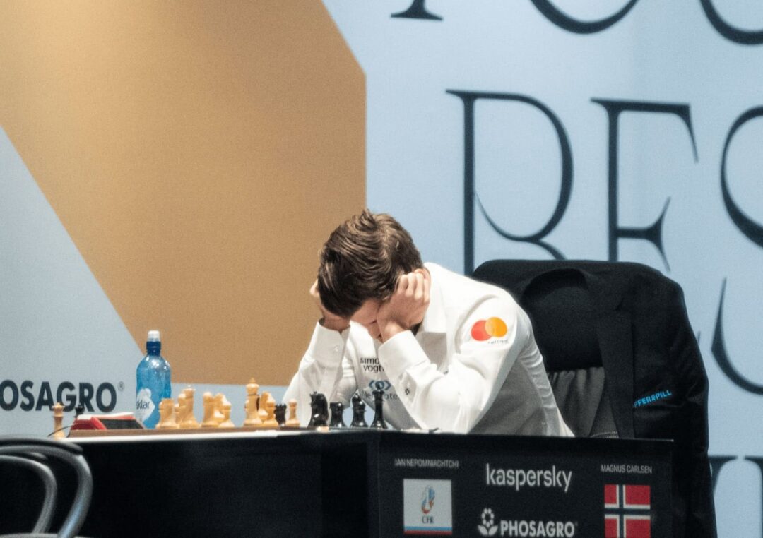 FIDE World Chess Championship 2021: Magnus Carlsen in his focus mode during Game 3.