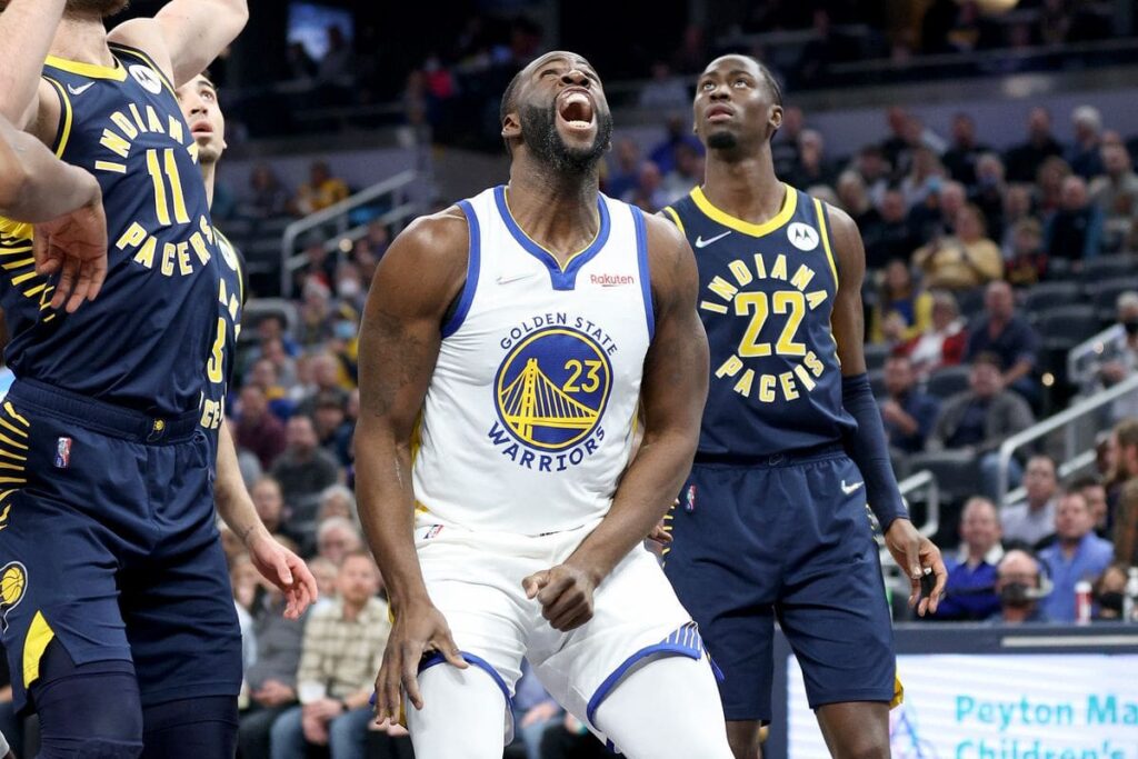 NBA, Warriors vs Pacers: Draymond Green reacts after a basket.