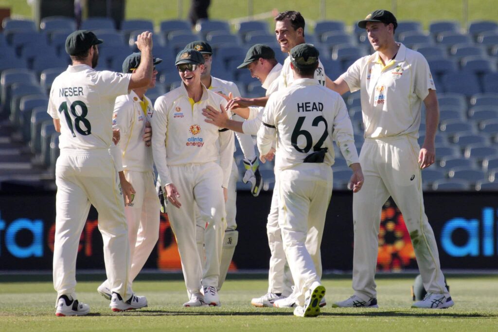 Ashes 2021: Australia celebrates after a wicket.