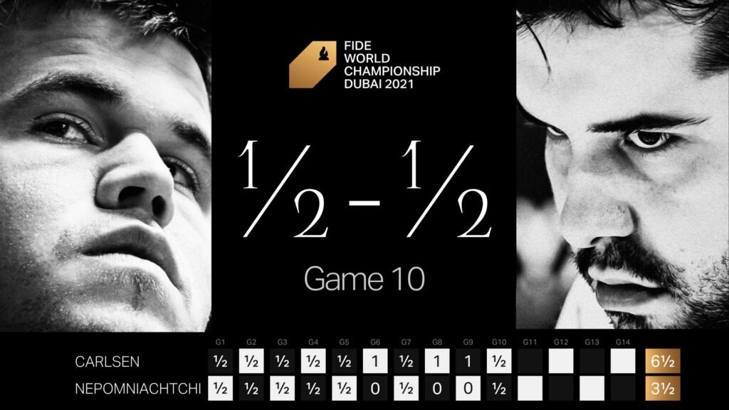 FIDE World Chess Championship 2021, Game 10: Magnus Carlsen and Ian Nepomniachtchi. 