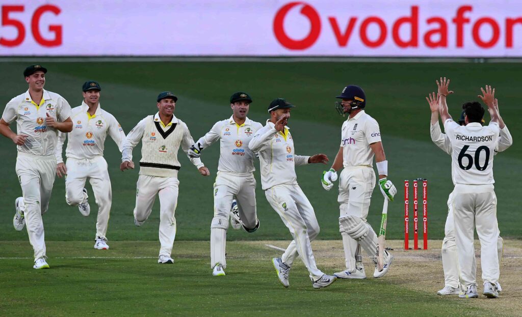 Ashes 2021: Australia celebrating Buttler's wicket.