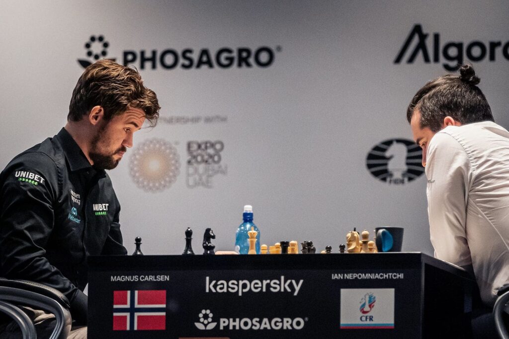 FIDE World Chess Championship: Magnus Carlsen and Ian Nepomniachtchi in action in Game 6.