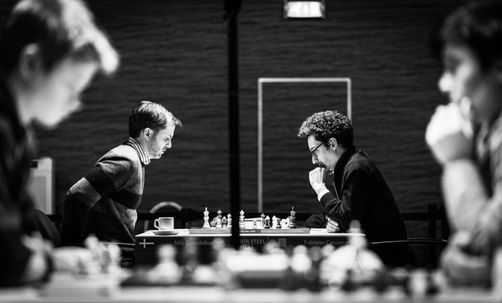 Tata Steel Chess 2022: Nils Grandelius and Fabiano Caruana.